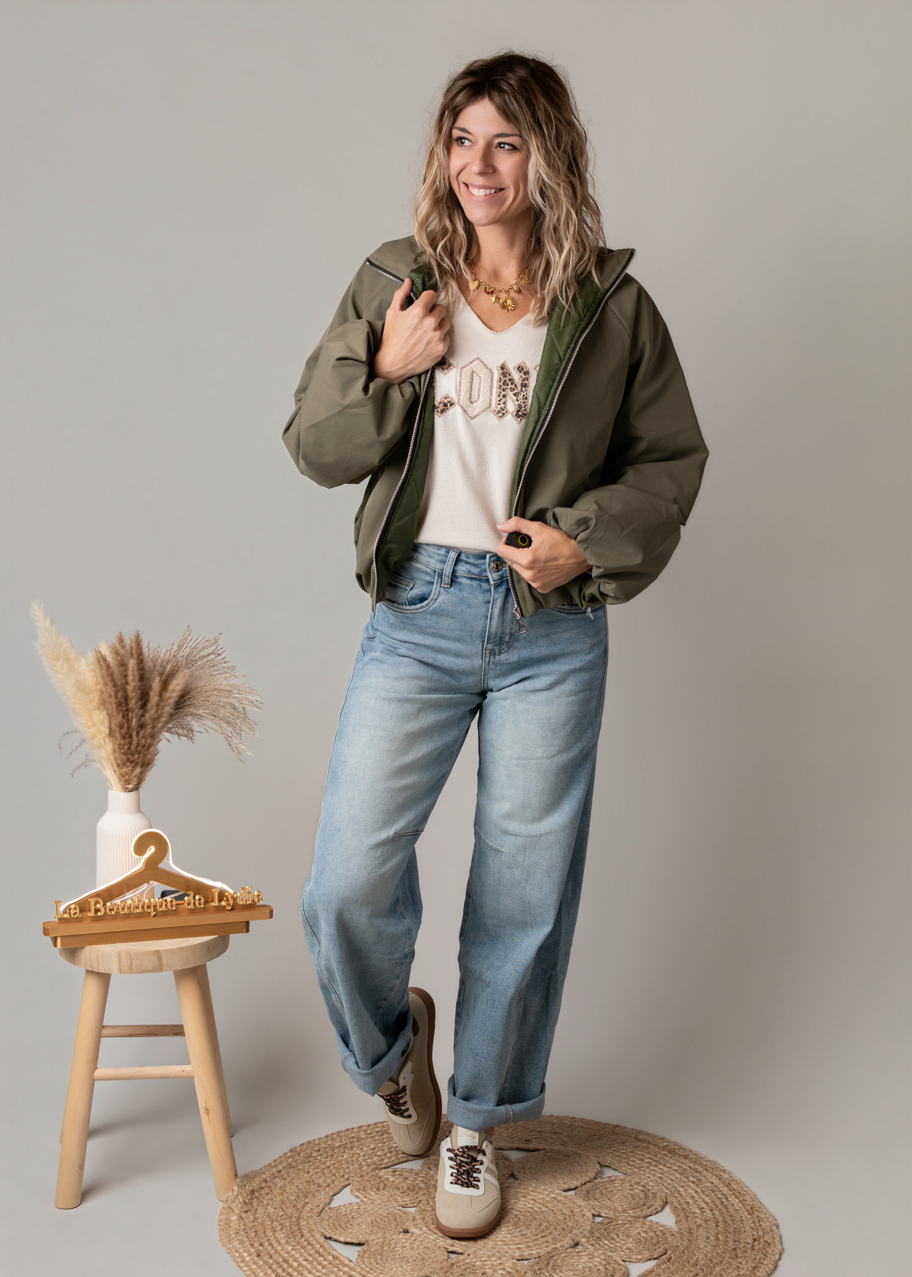 Blouson bombers court oversize kaki