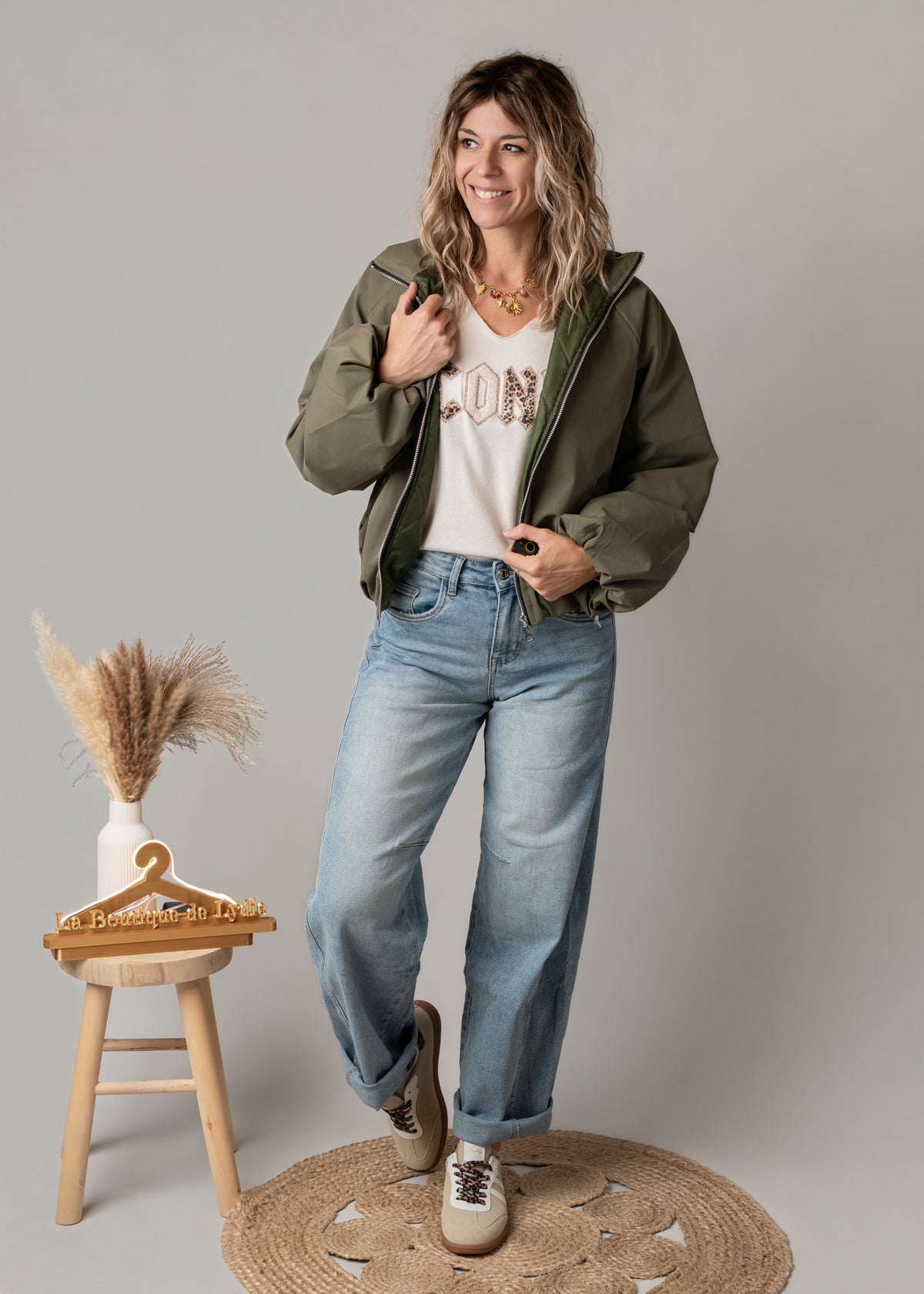 Blouson bombers court oversize kaki