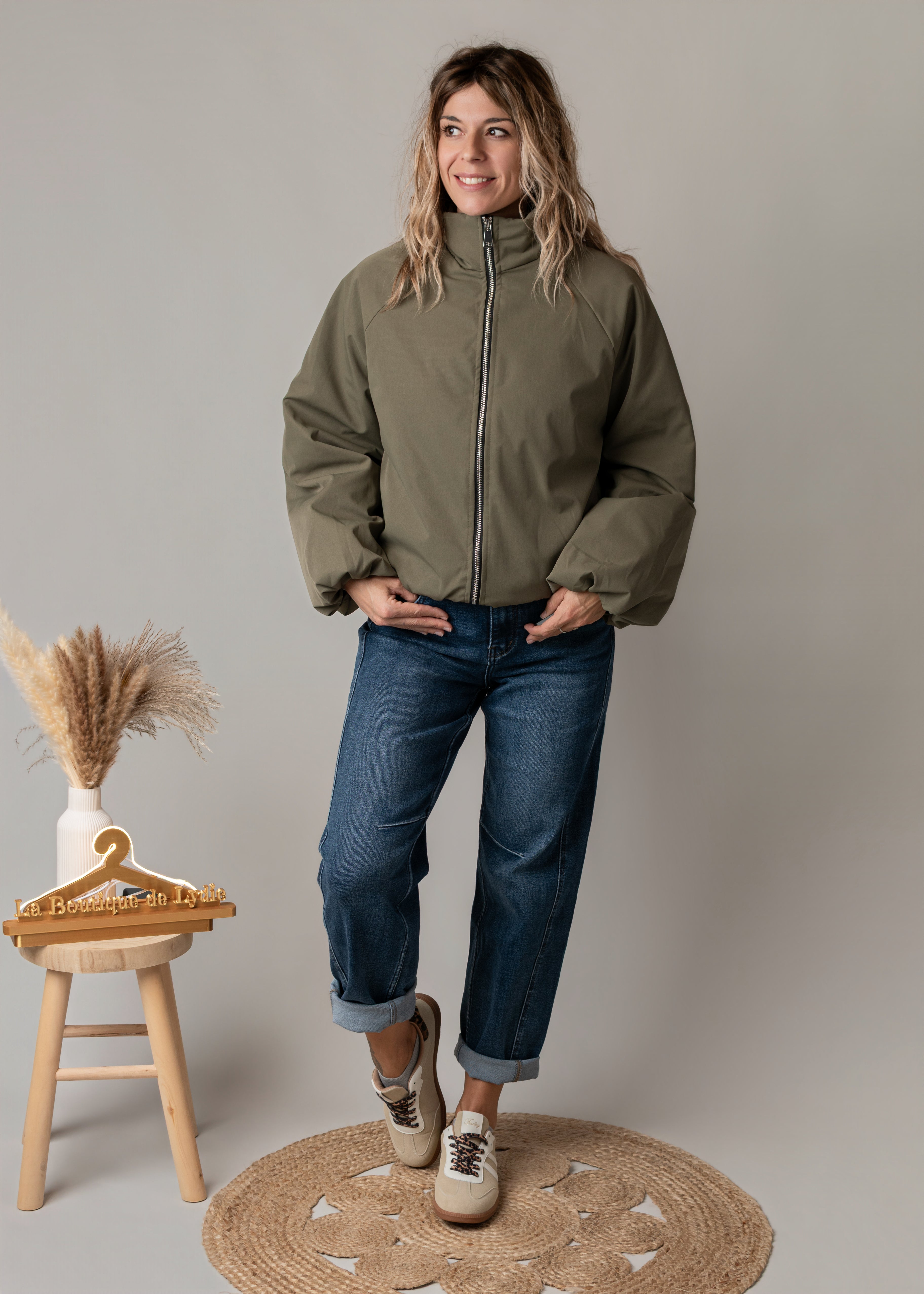 Blouson bombers court oversize kaki