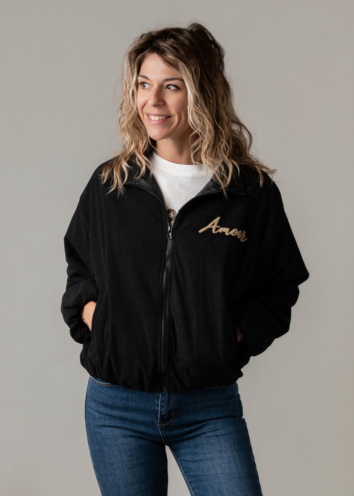 Bombers velours côtelé noir la Boutique de Lydie