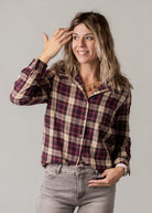 Chemise à carreaux bordeaux femme