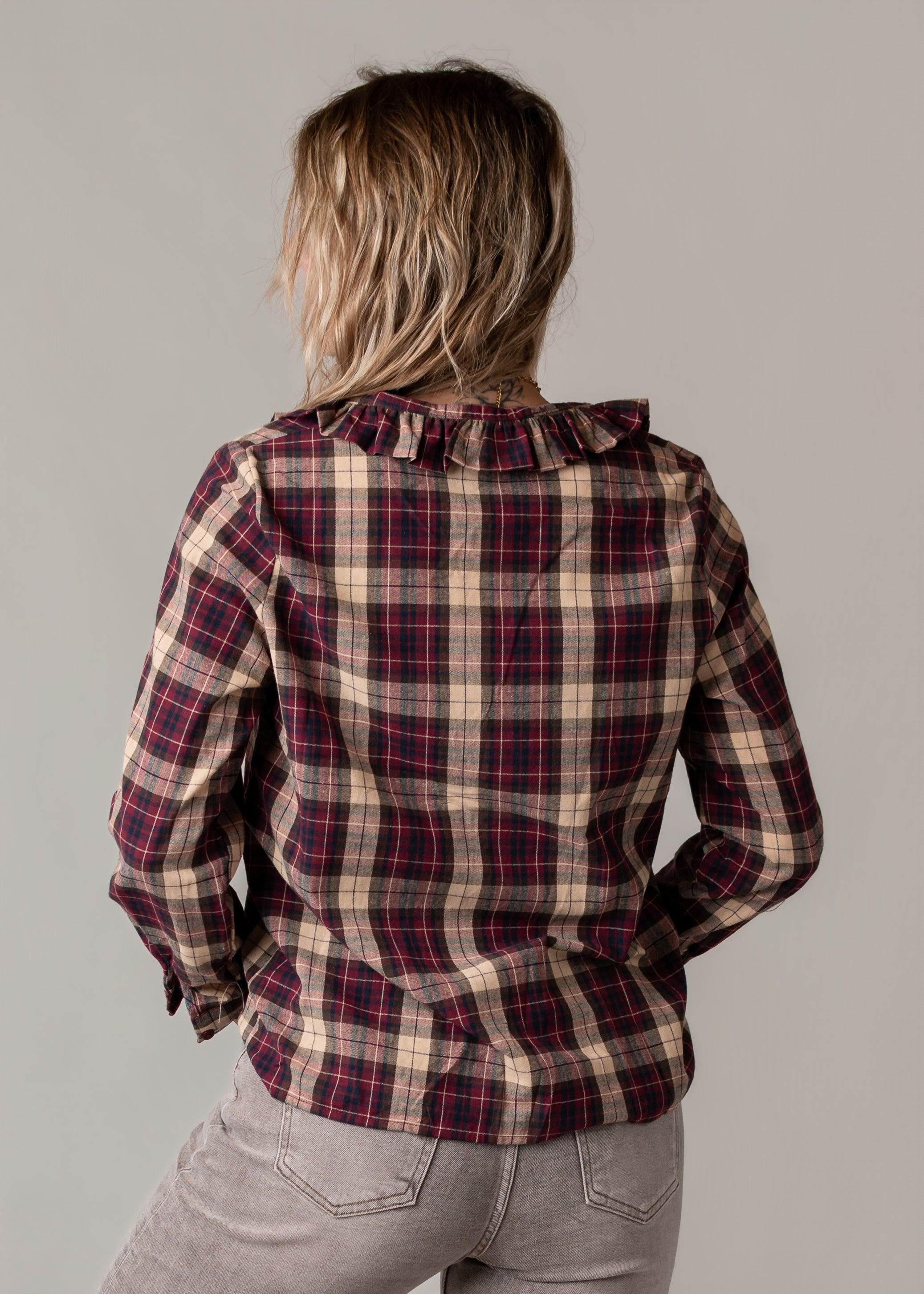 Chemise à carreaux bordeaux femme la Boutique de Lydie