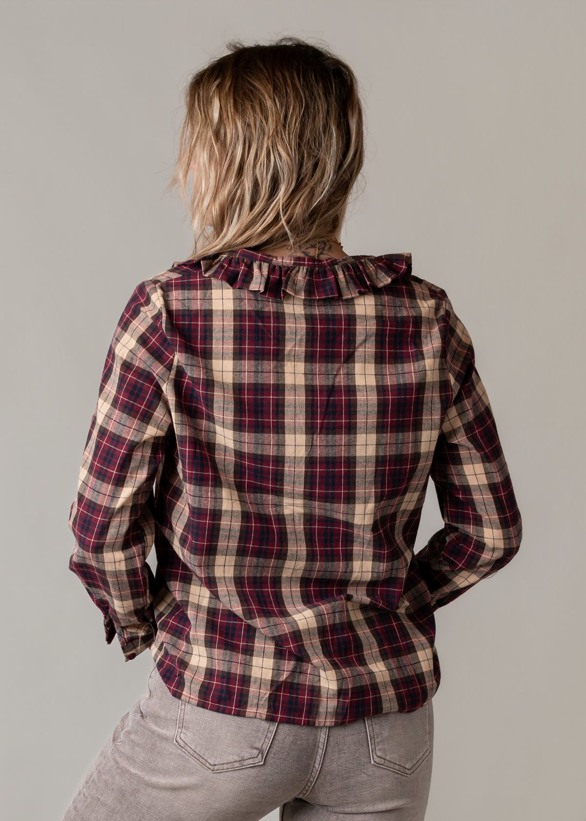 Chemise à carreaux bordeaux femme la Boutique de Lydie