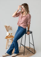 Blouse à carreaux et cœurs rouge