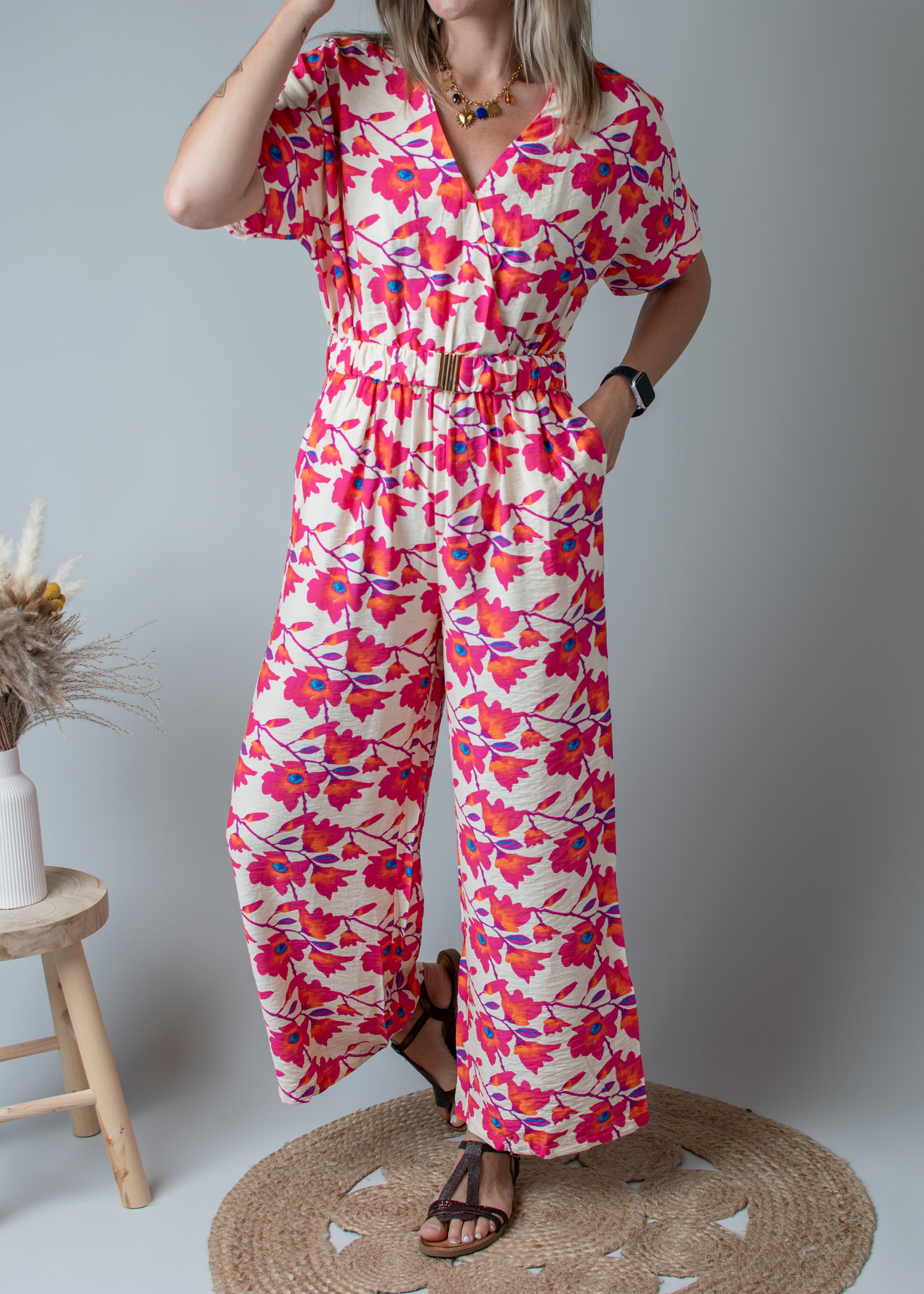 Combinaison Pantalon Fleurie rose