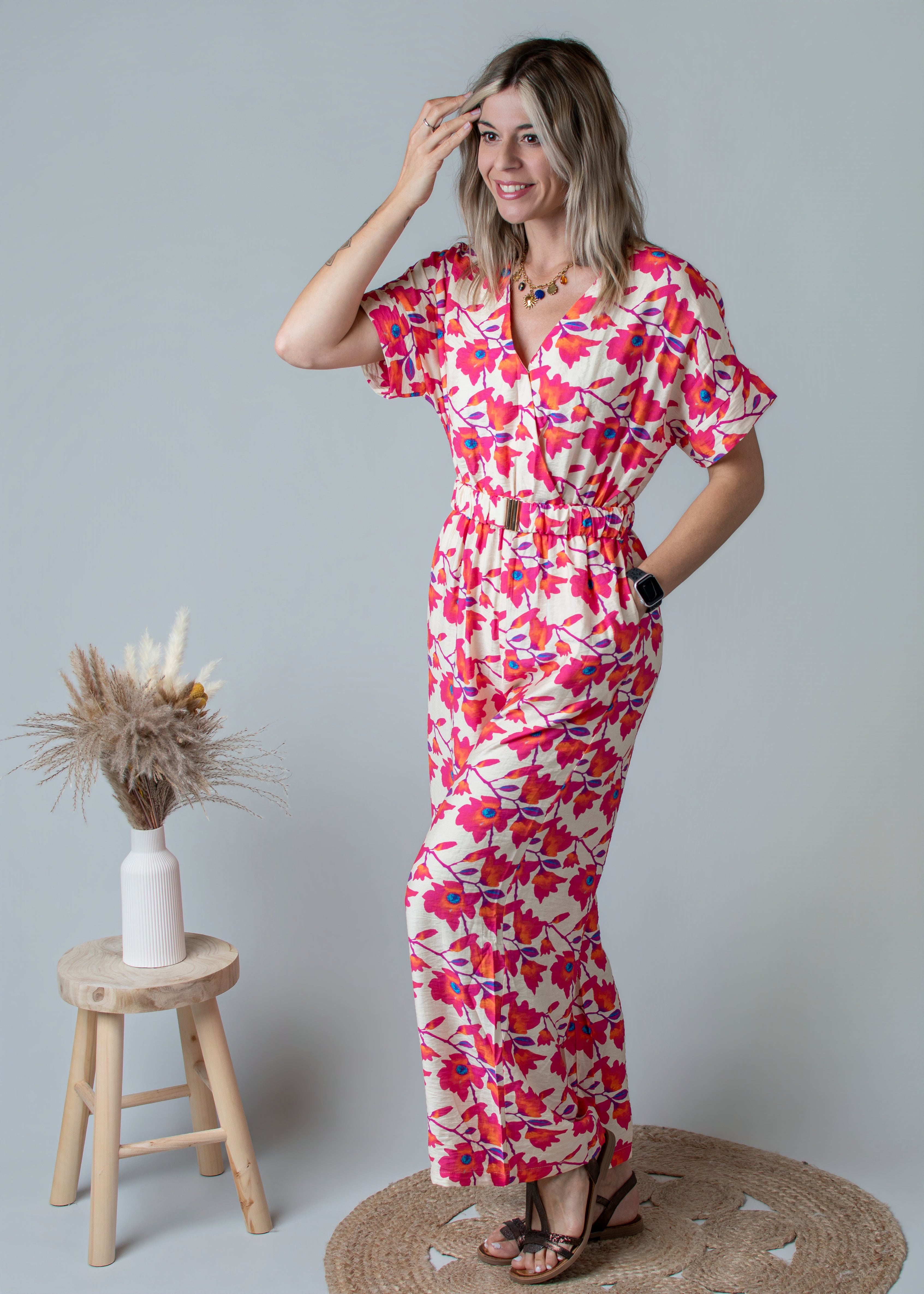 Combinaison Pantalon Fleurie rose la boutique de Lydie