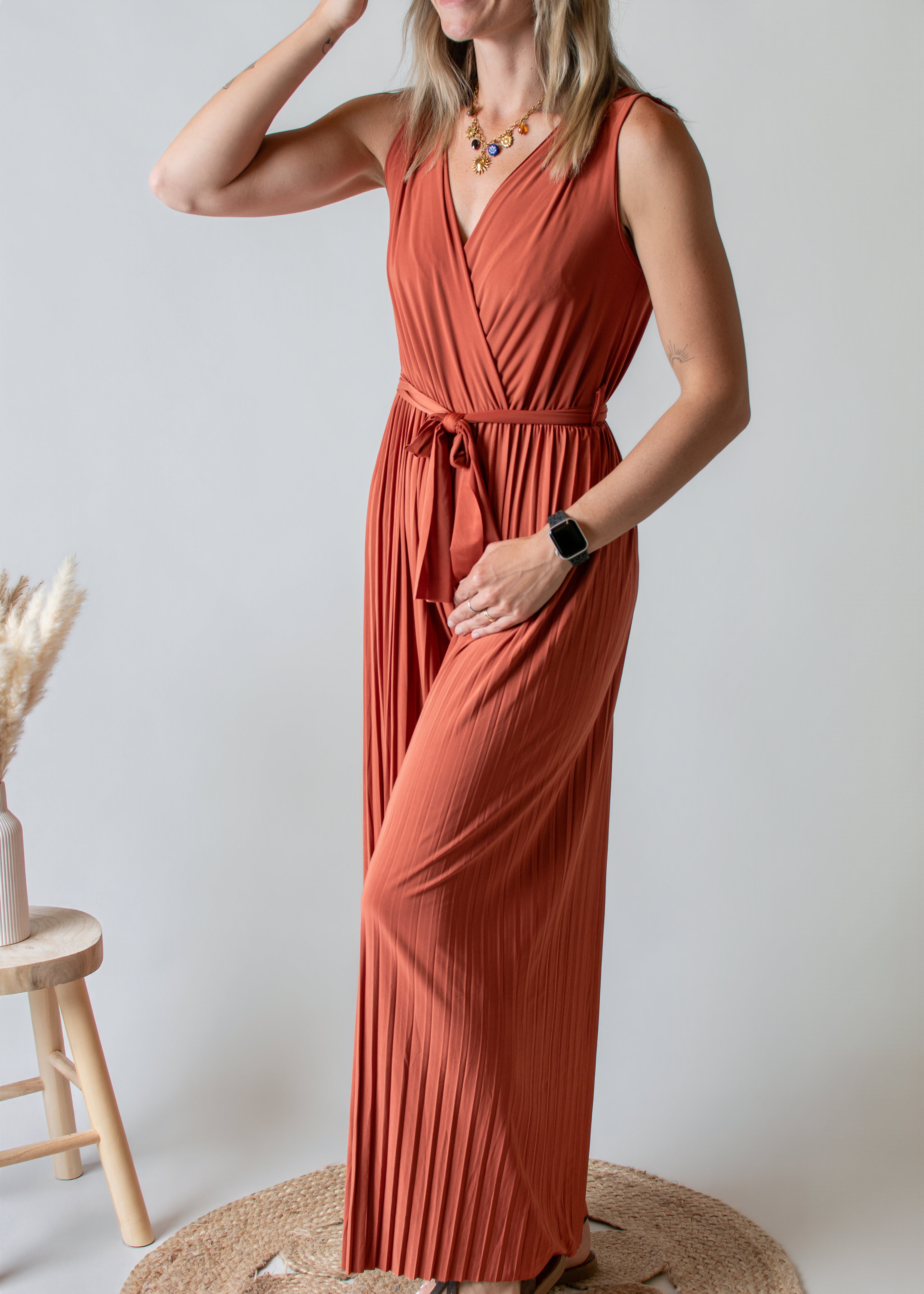 Combinaison Pantalon Plissée Terracotta