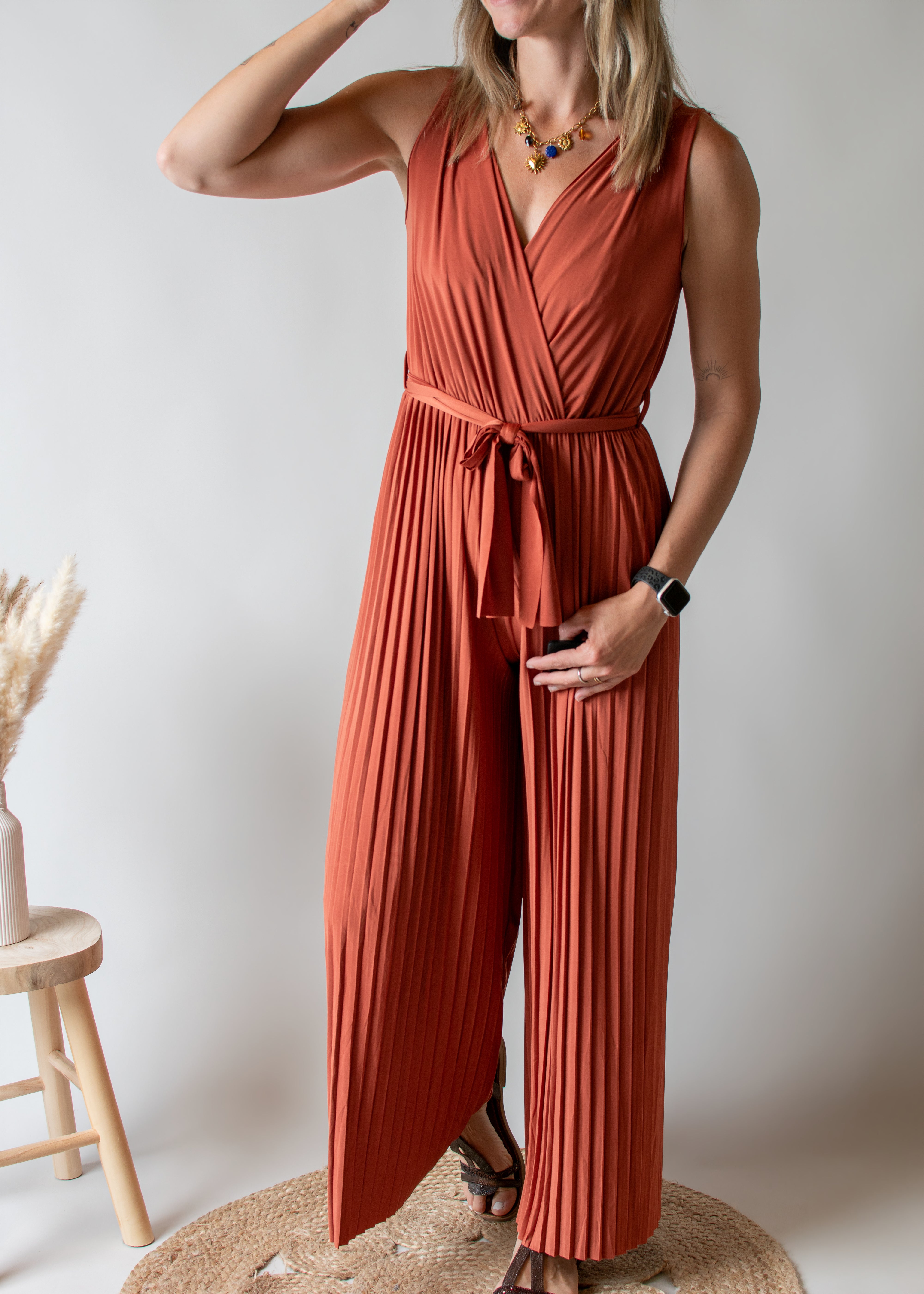 Combinaison Pantalon Plissée Terracotta