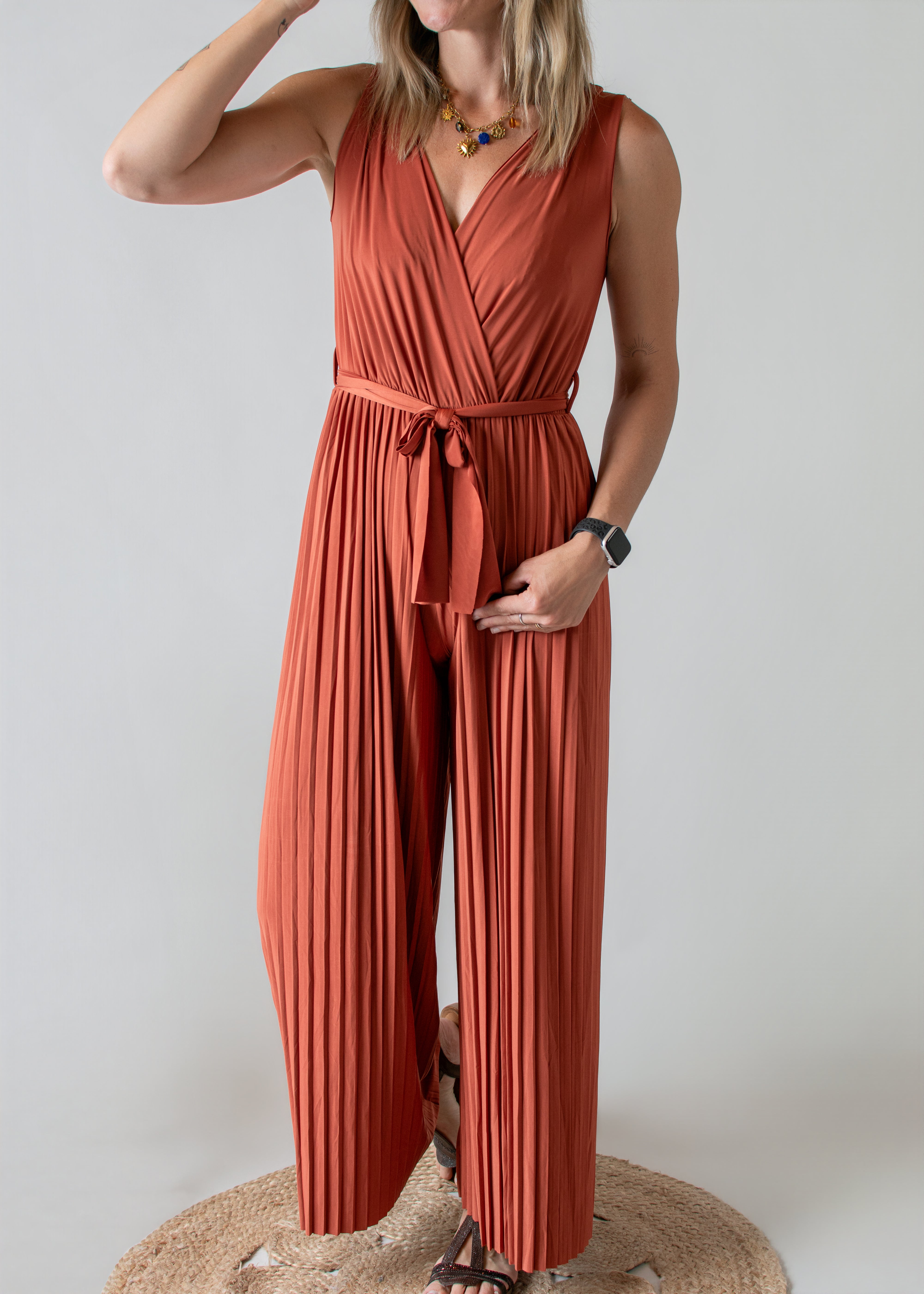 Combinaison Pantalon Plissée Terracotta