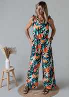 Combinaison pantalon femme à motif tropical