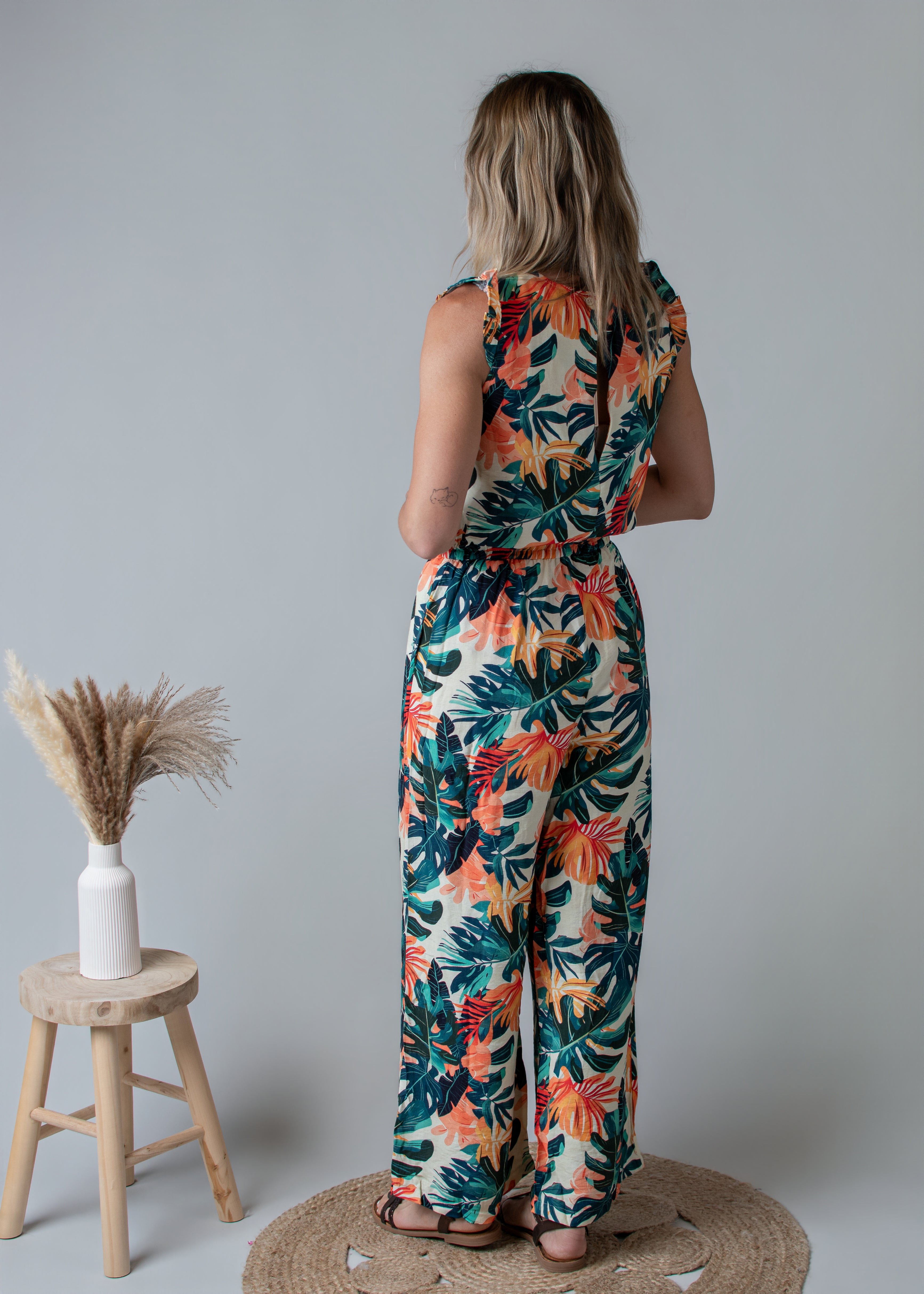 Combinaison pantalon femme à motif tropical