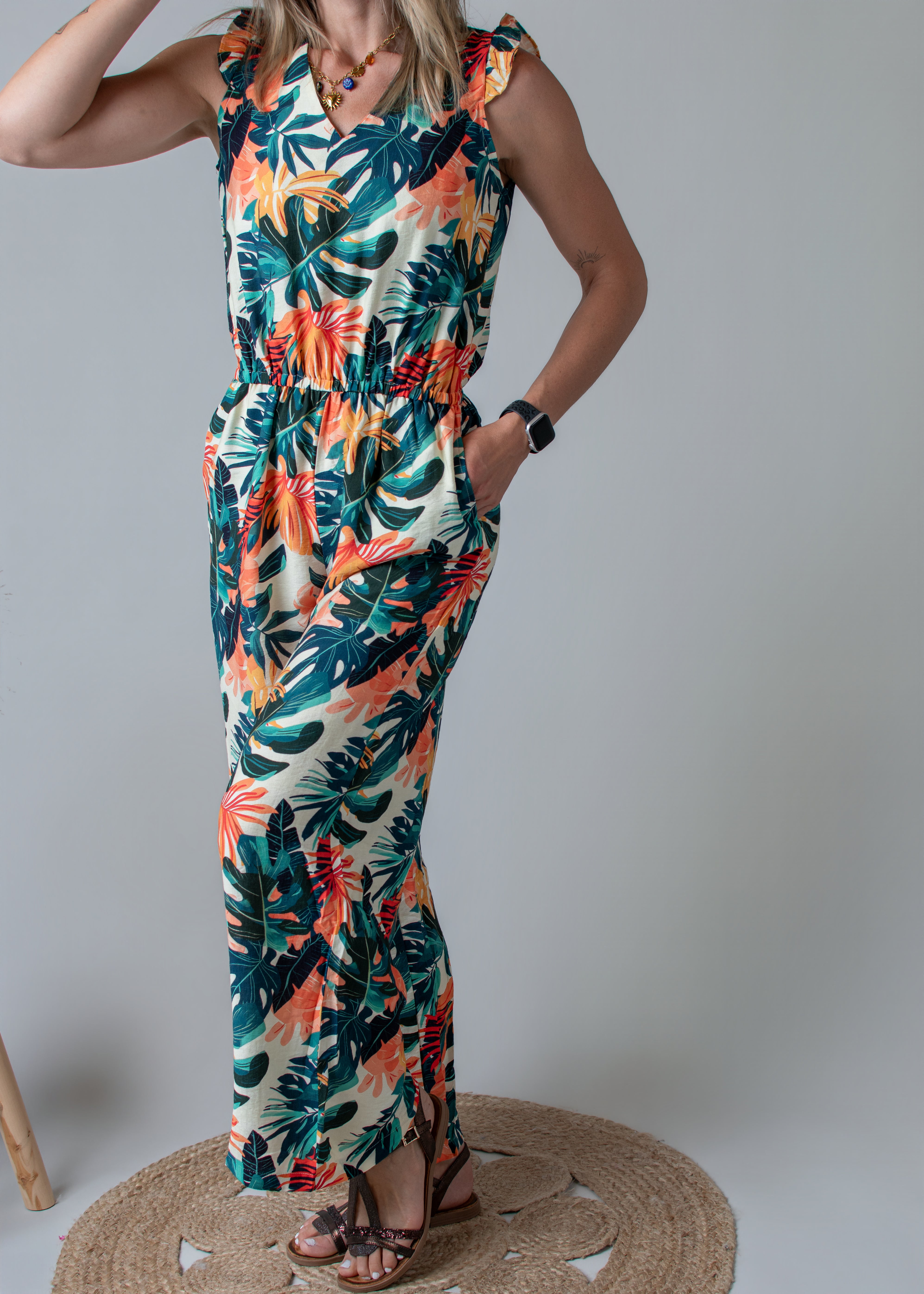 Combinaison pantalon femme à motif tropical