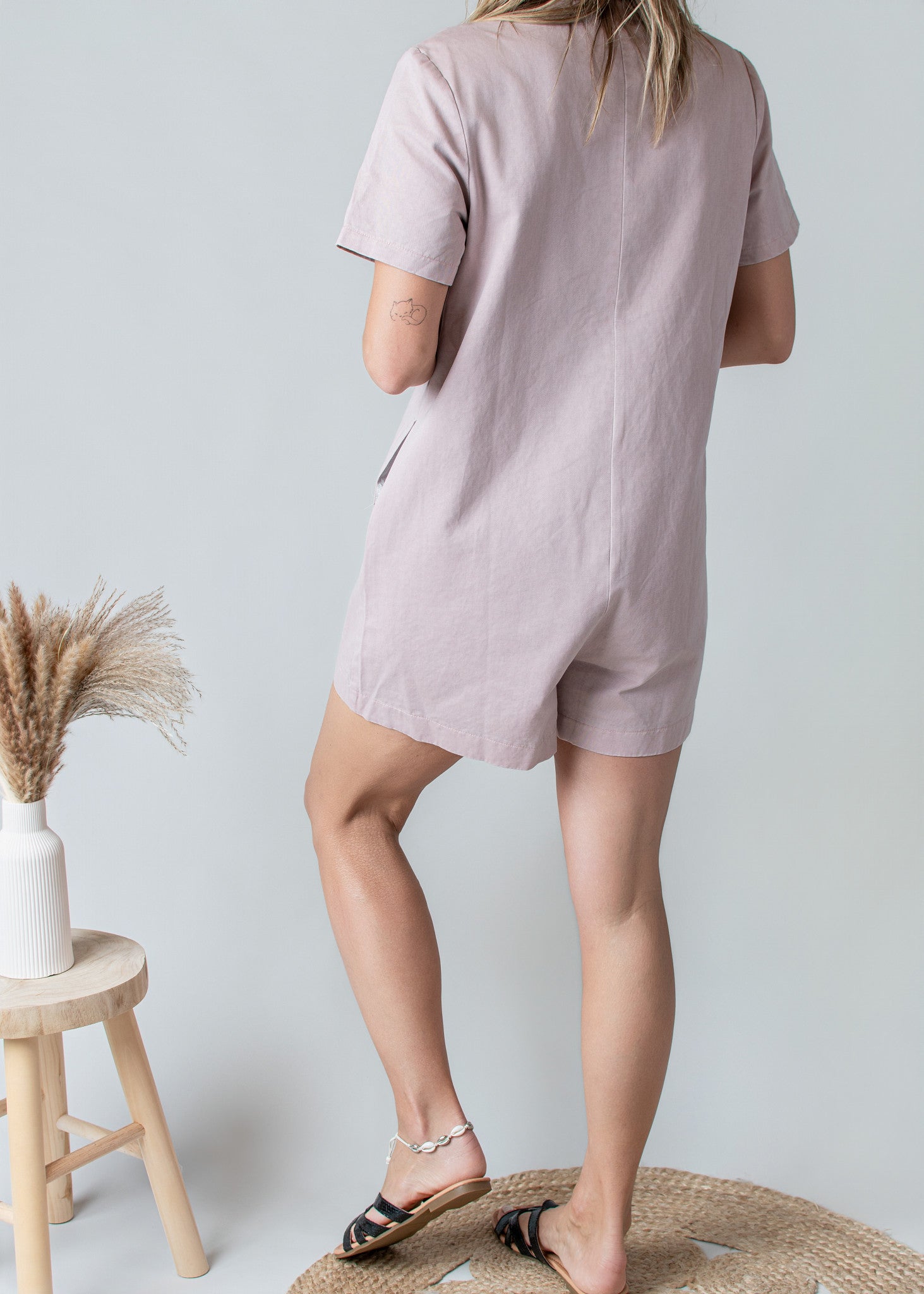 Combishort Droite Coton Vieux Rose Délavé