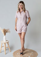 Combishort Droite Coton Vieux Rose Délavé la Boutique de Lydie