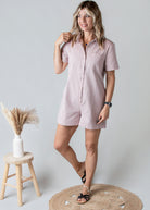 Combishort Droite Coton Vieux Rose Délavé