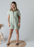 Combishort Droite Coton Kaki Clair Style Denim