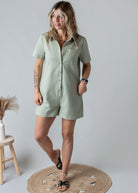 Combishort Droite Coton Kaki Clair Style Denim