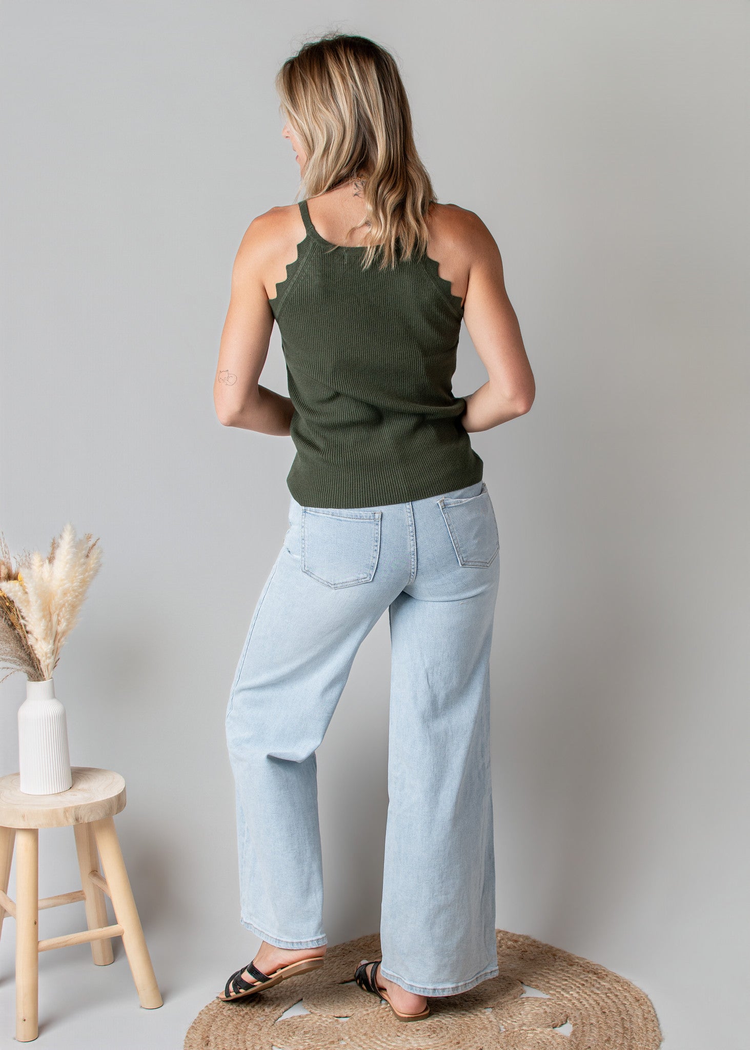 Débardeur Côtelé Kaki Coupe Américaine la boutique de lydie