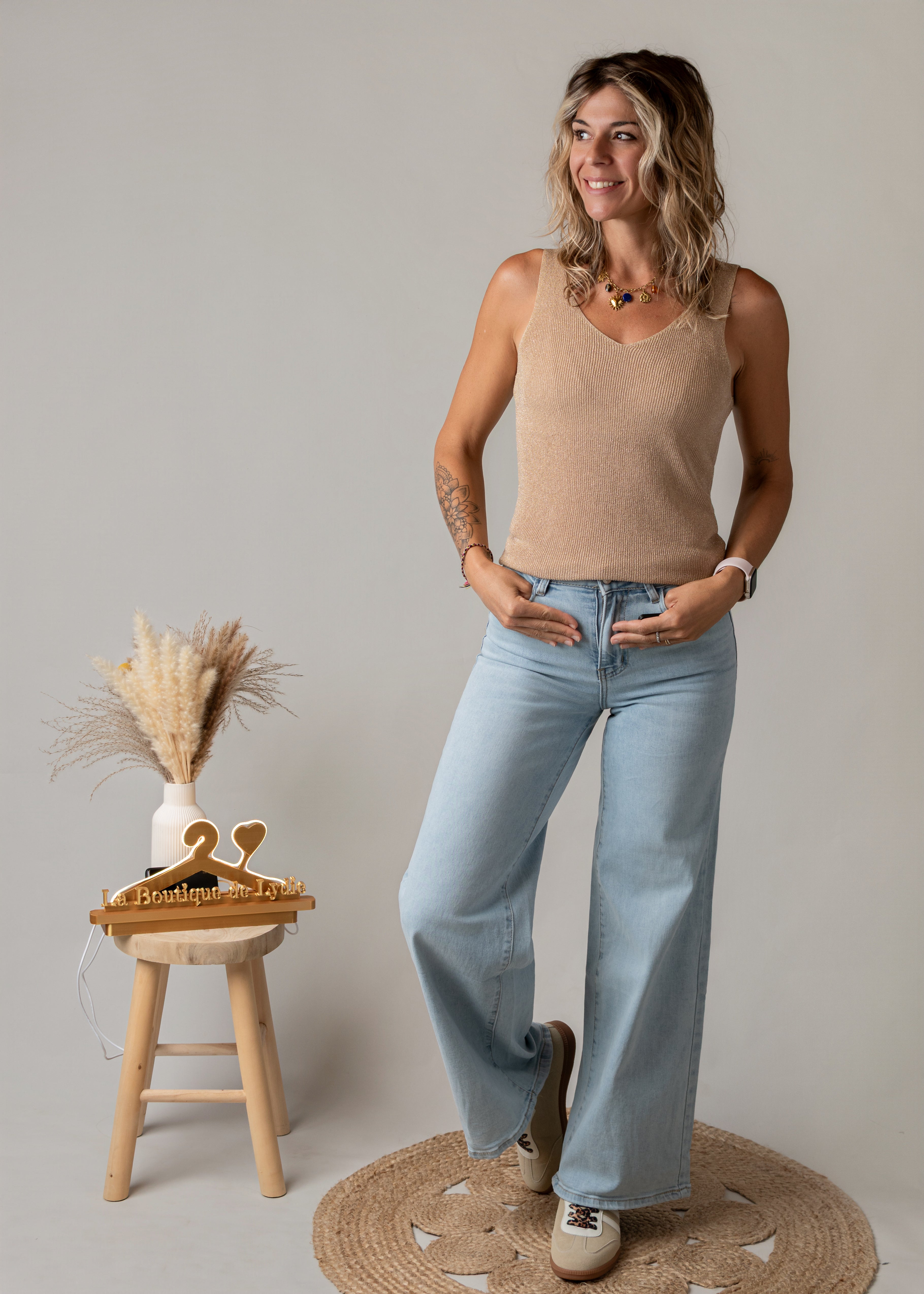 Débardeur maille lurex beige doré 
