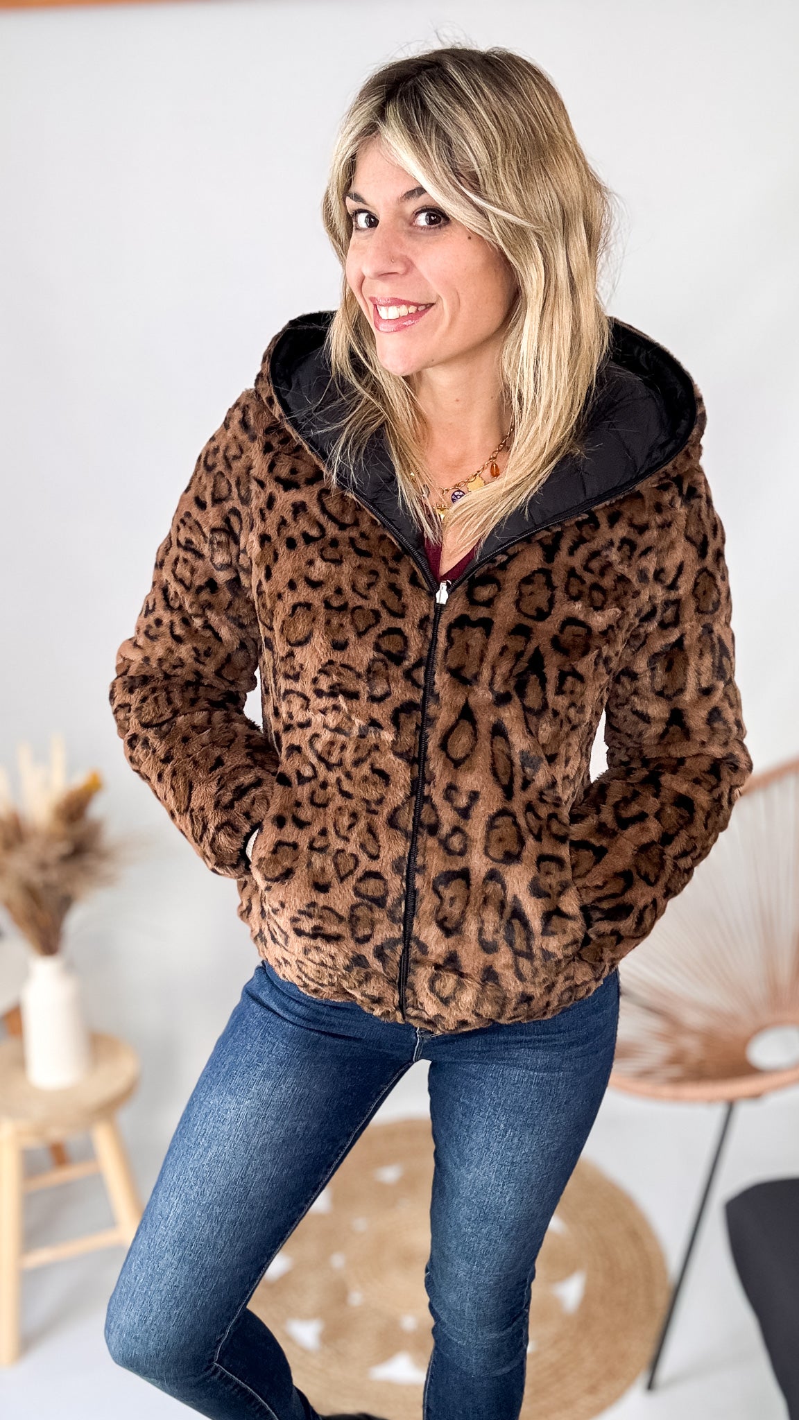 douddoune reversible noire leopard femme