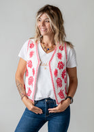 Gilet sans manches brodé fuchsia 