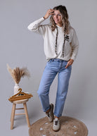 Sweat pull à capuche beige détails léopard