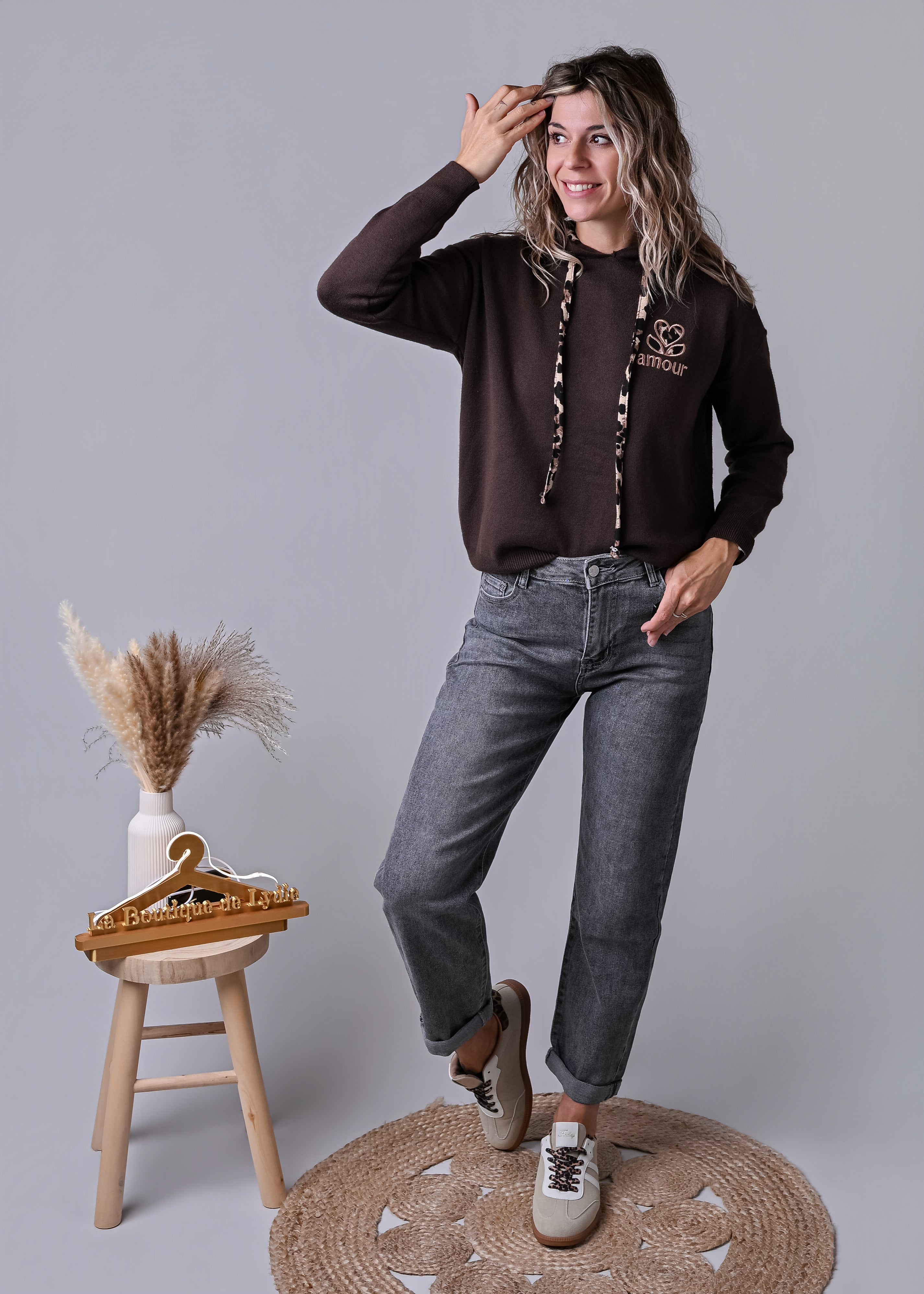 Jean barrel fit gris délavé