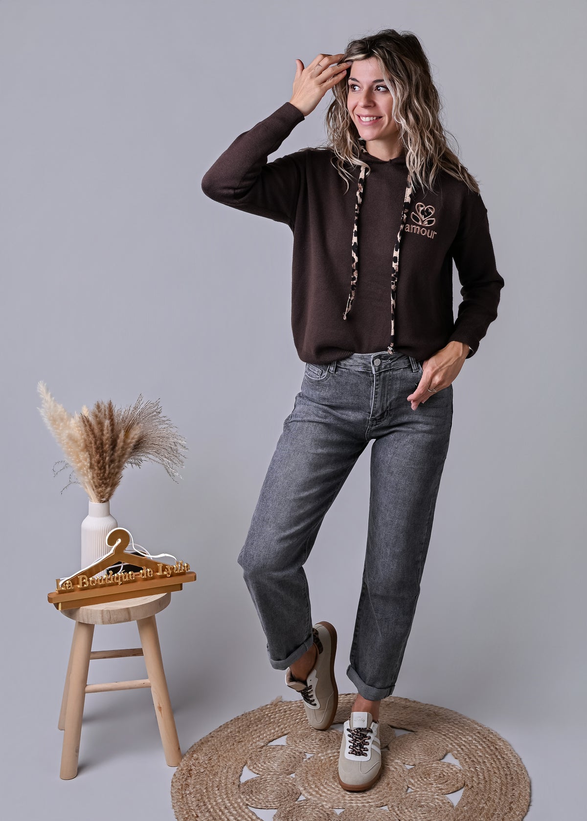 Jean barrel fit gris délavé