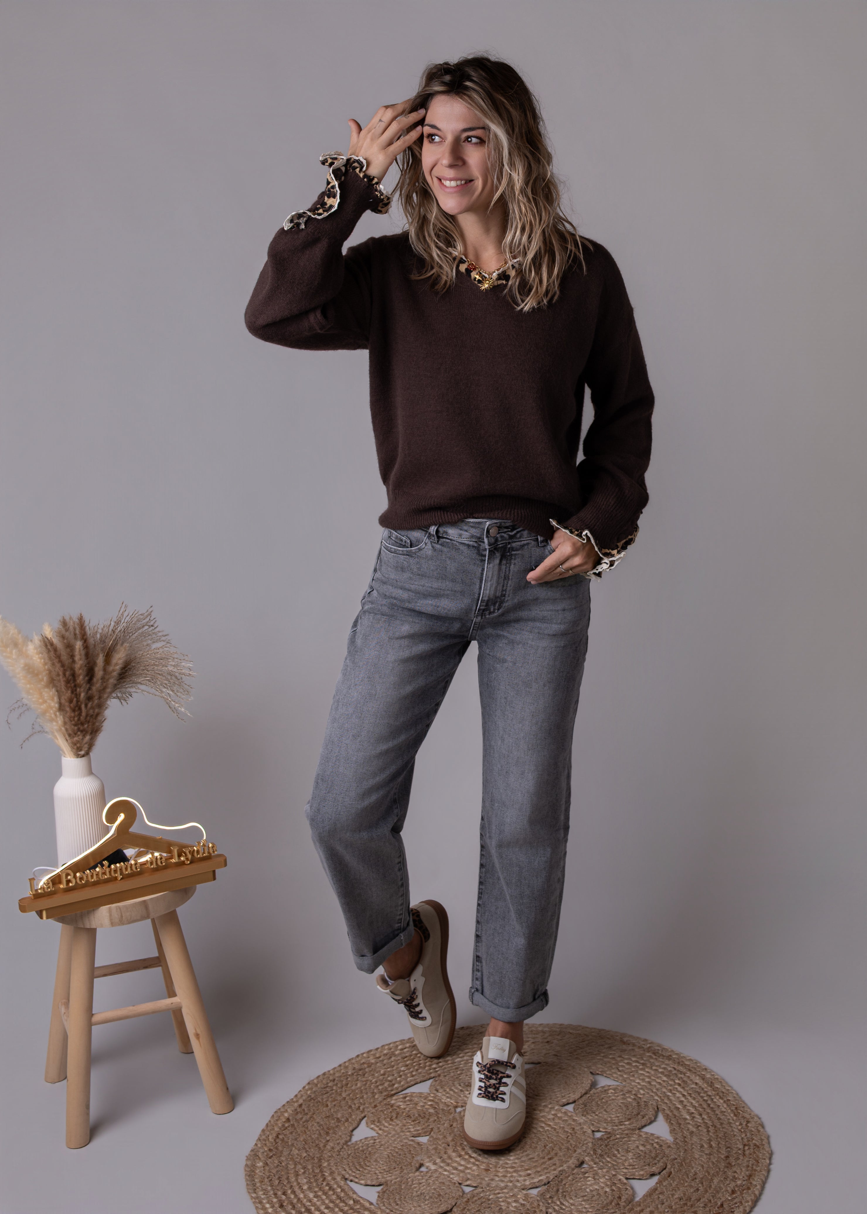 Jean barrel fit gris clair délavé la Boutique de Lydie