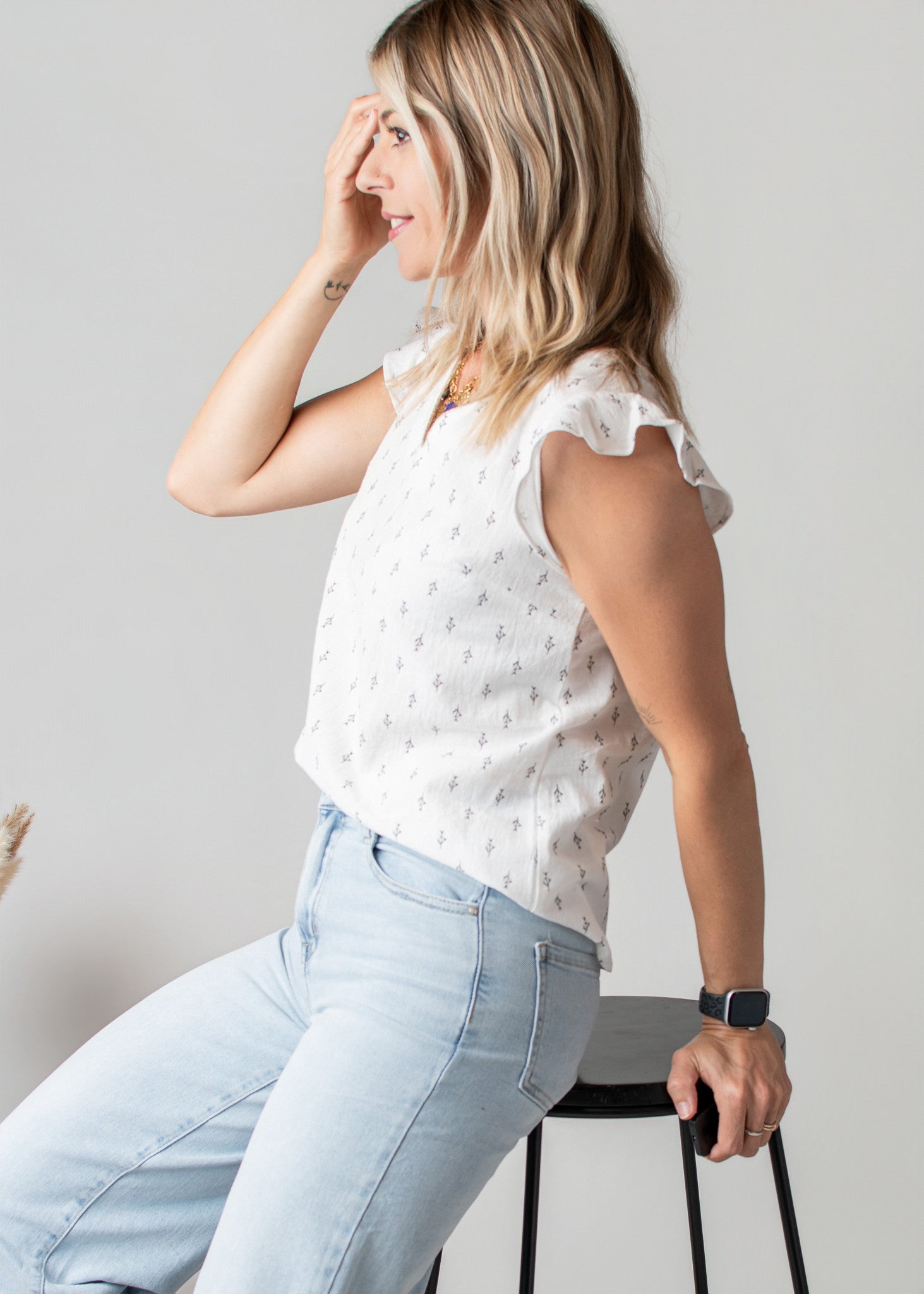 Blouse en Coton Blanche Motif Brindilles