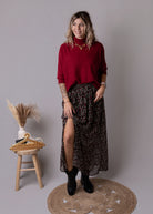 Pull col roulé en maille douce bordeaux