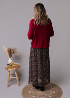 Jupe longue fleurie fendue noire