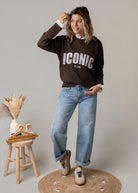 Pull chocolat dentelle brodé Iconic 