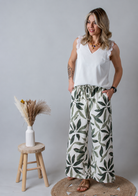Pantalon Fluide Tropical Kaki & Écru la boutique de lydie