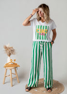 T-shirt blanc col V imprimé "Ciao Bella"