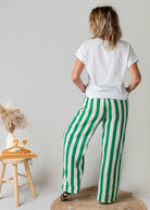 Pantalon en gaze de coton rayé vert