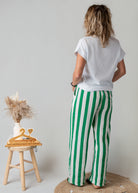 Pantalon en gaze de coton rayé vert