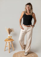 Pantalon de tailleur palazzo beige la Boutique de Lydie