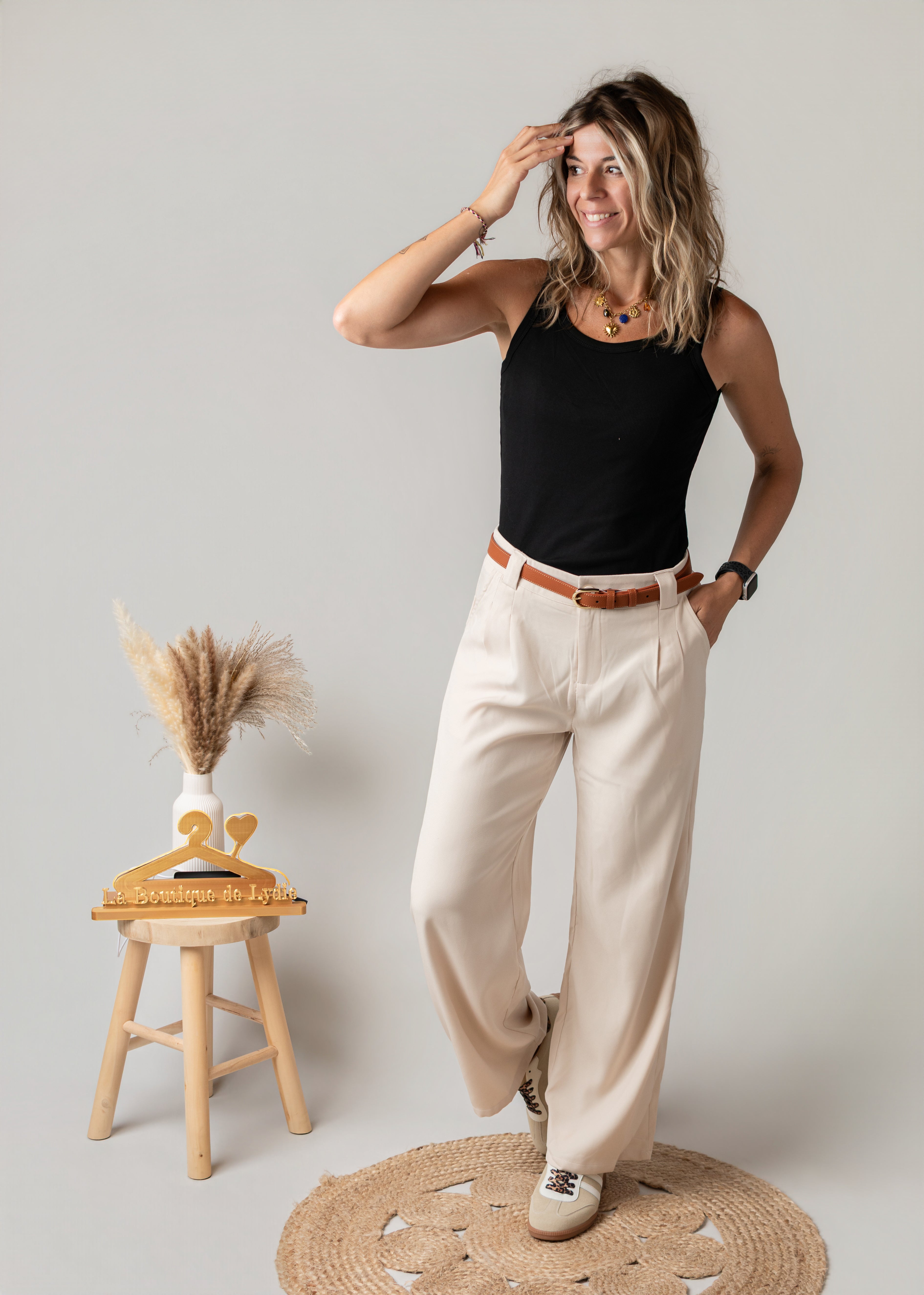 Pantalon de tailleur palazzo beige