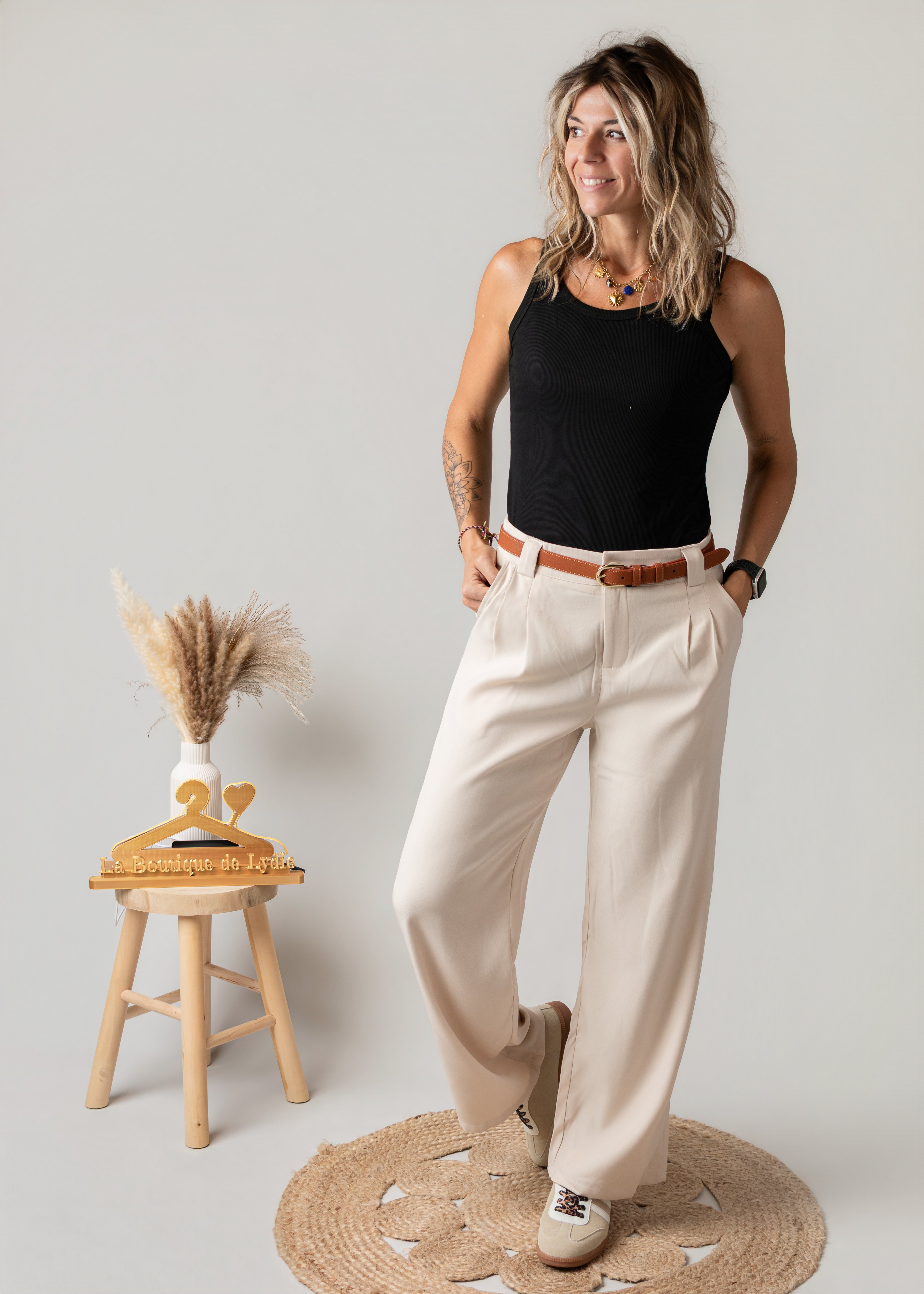 Pantalon de tailleur palazzo beige