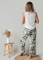 Pantalon Fluide Tropical Kaki & Écru