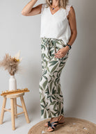 Pantalon Fluide Tropical Kaki & Écru