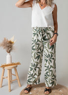 Pantalon Fluide Tropical Kaki & Écru