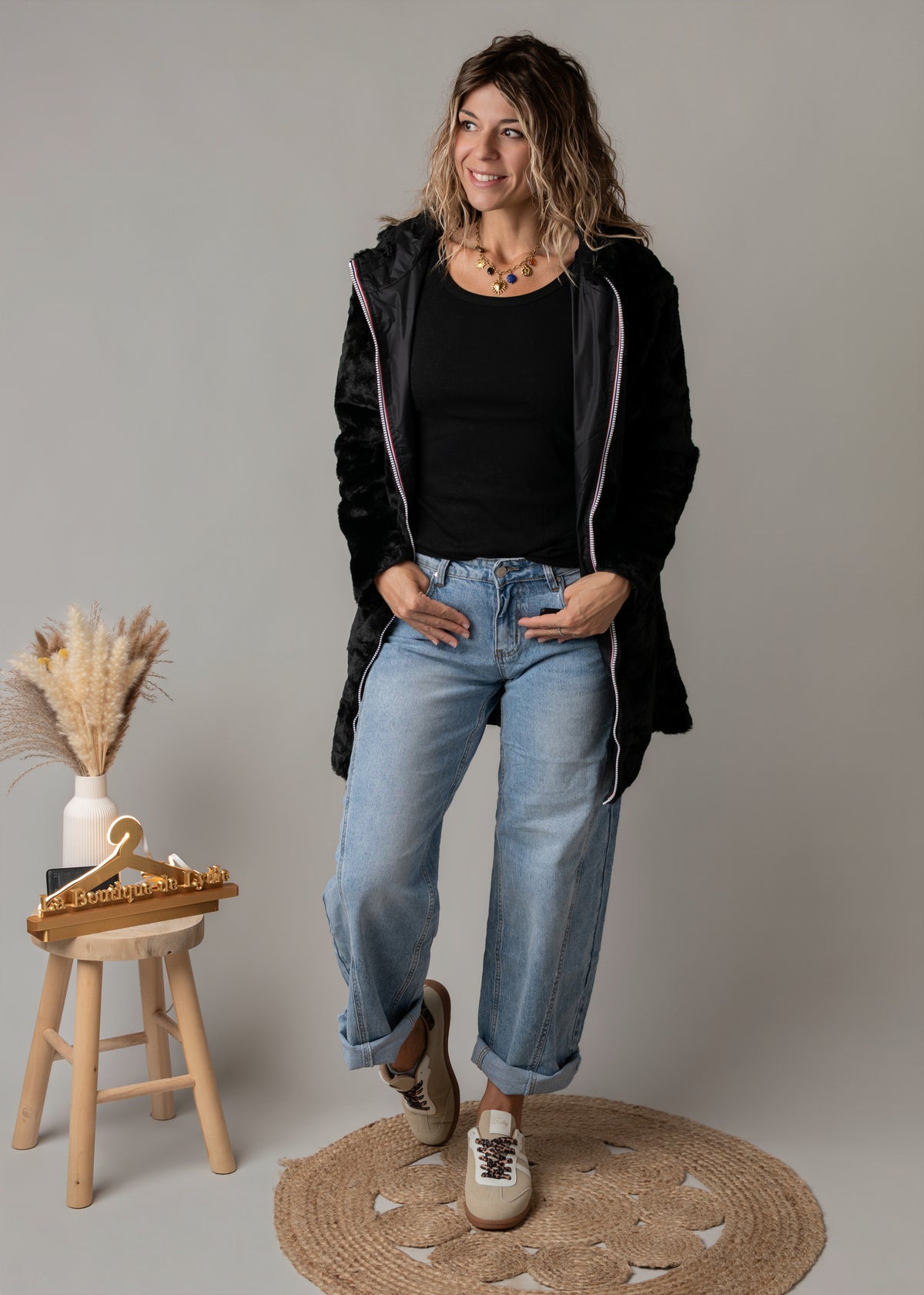 Parka noir imperméable mi longue réversible la boutique de lydie