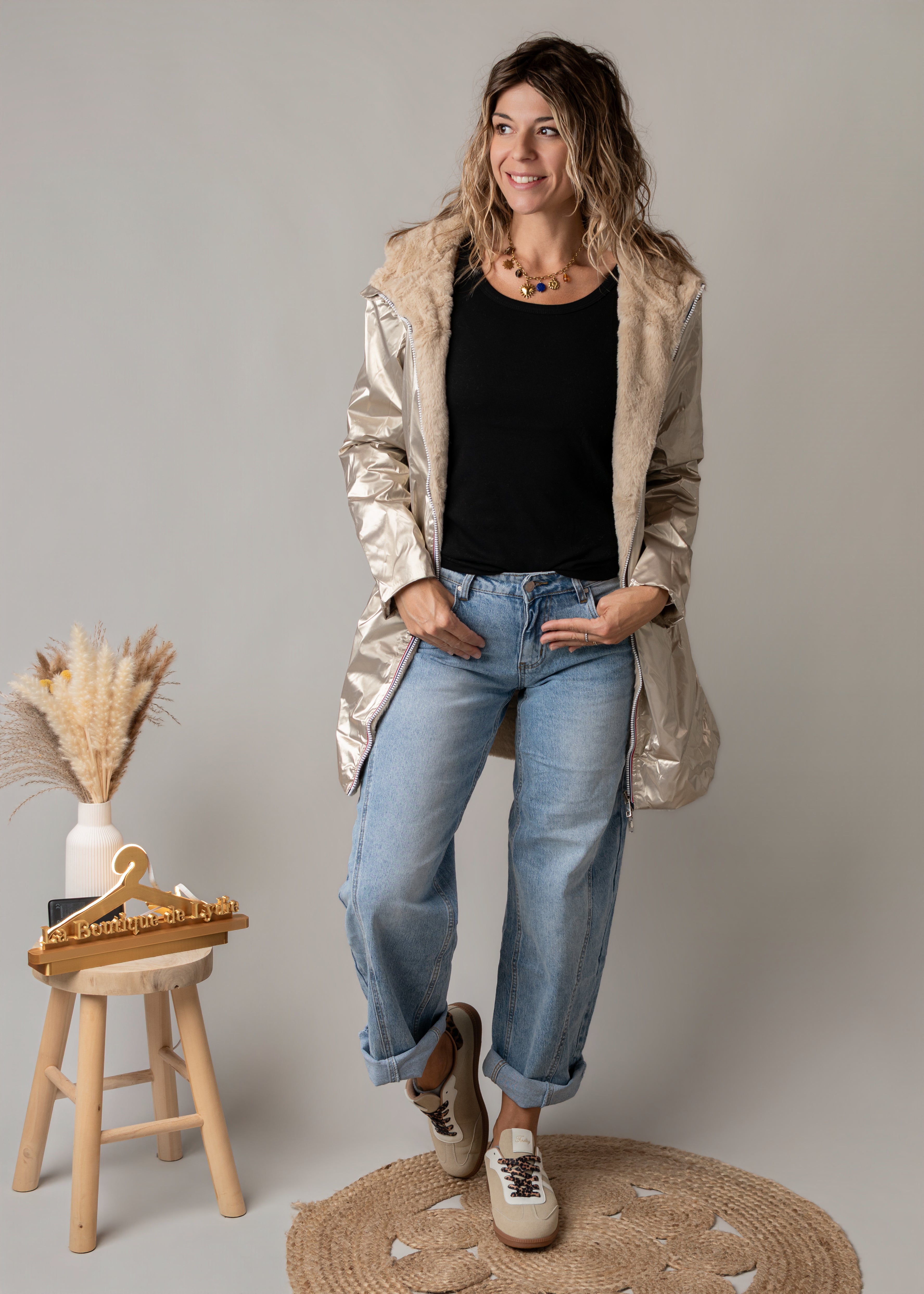 Parka or réversible fourrure beige la Boutique de Lydie