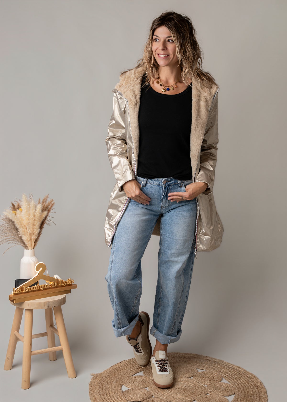 Parka or réversible fourrure beige la Boutique de Lydie