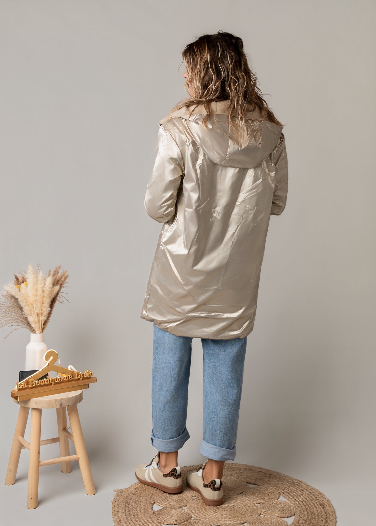 Parka or réversible fourrure beige 