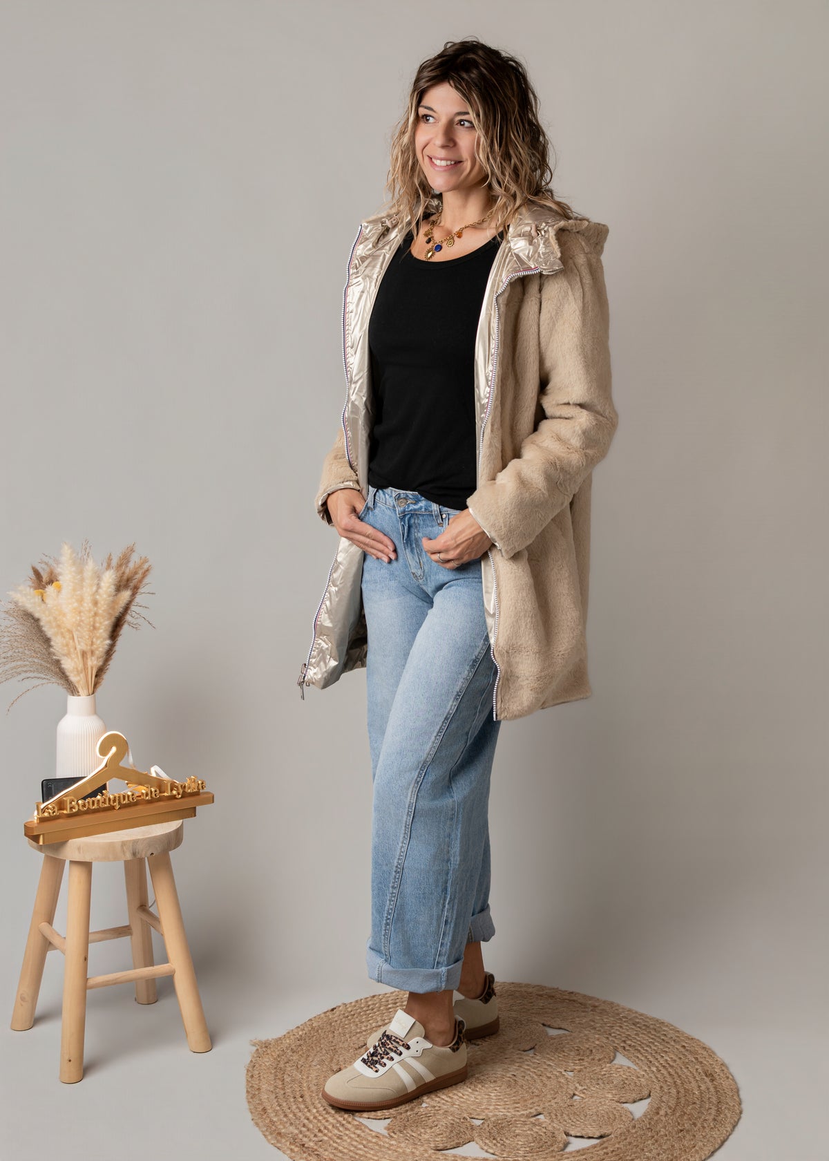 Parka or réversible fourrure beige 