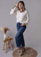 Pull col V beige détails léopard 
