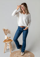 Pull fin écru cœur dentelle